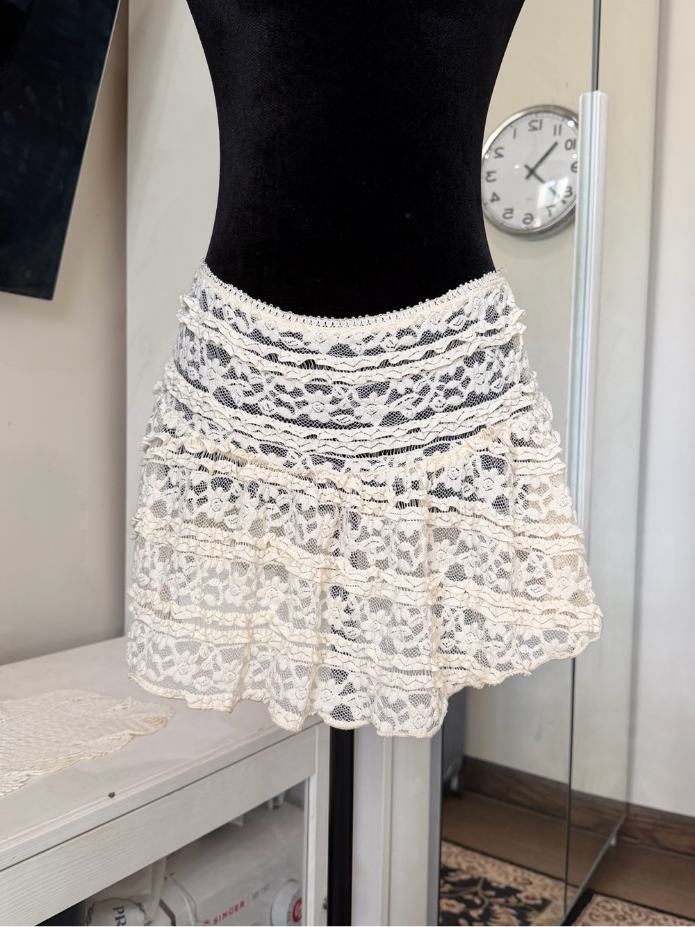 Motel Rocks Ragna Ivory Lace Ruffle Mini Skirt - Picture 1 of 4